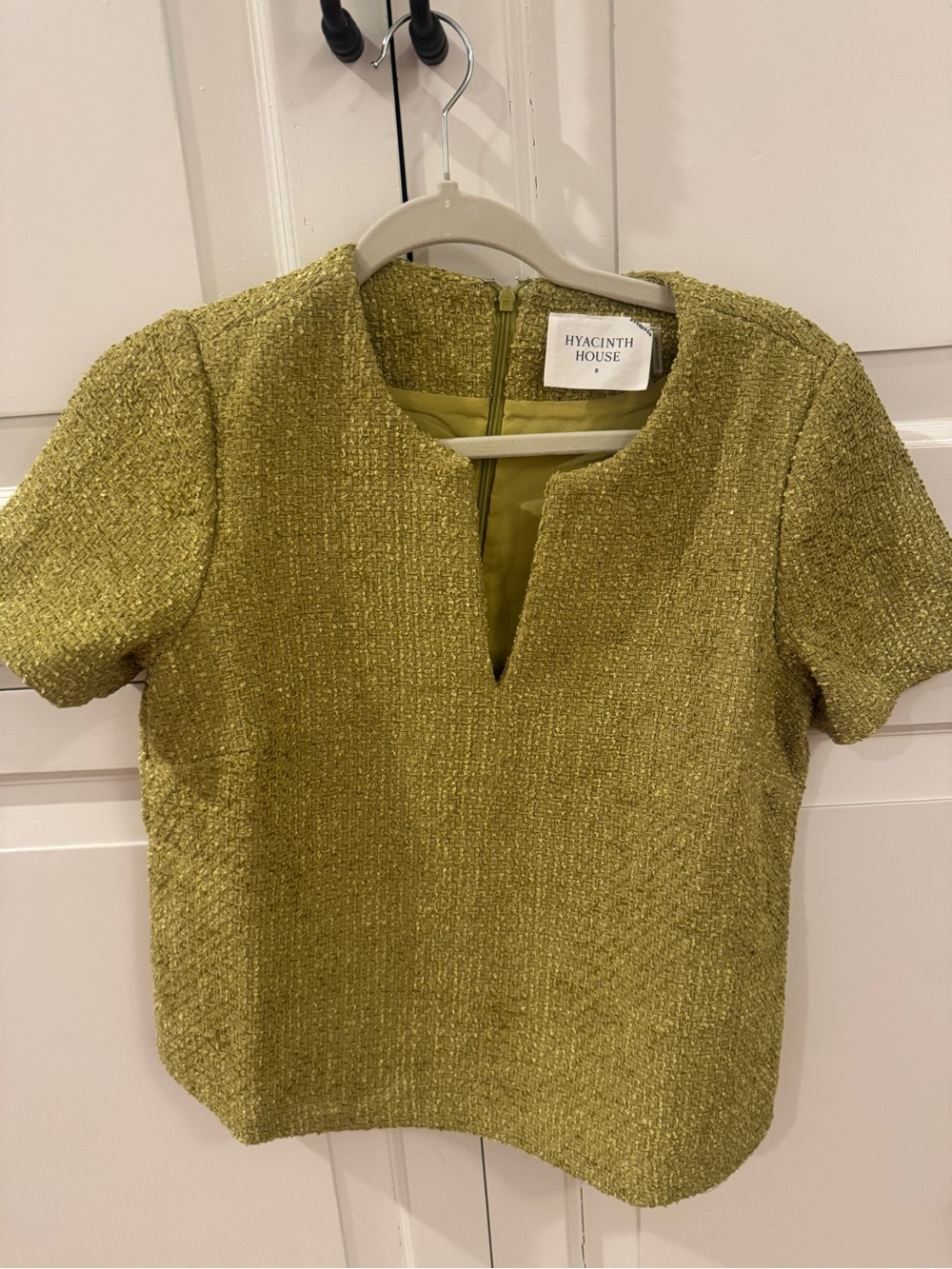 Hyacinth House Olive Short Sleeve Textured Notch Neck Blouse